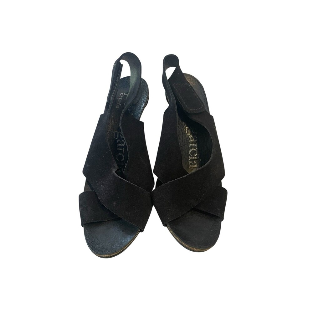 Pedro Garcia Libby Black Suede Slingback Heels Cork 35.5 EU , 5.5 US